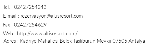 Altis Resort Hotel & Spa telefon numaralar, faks, e-mail, posta adresi ve iletiim bilgileri